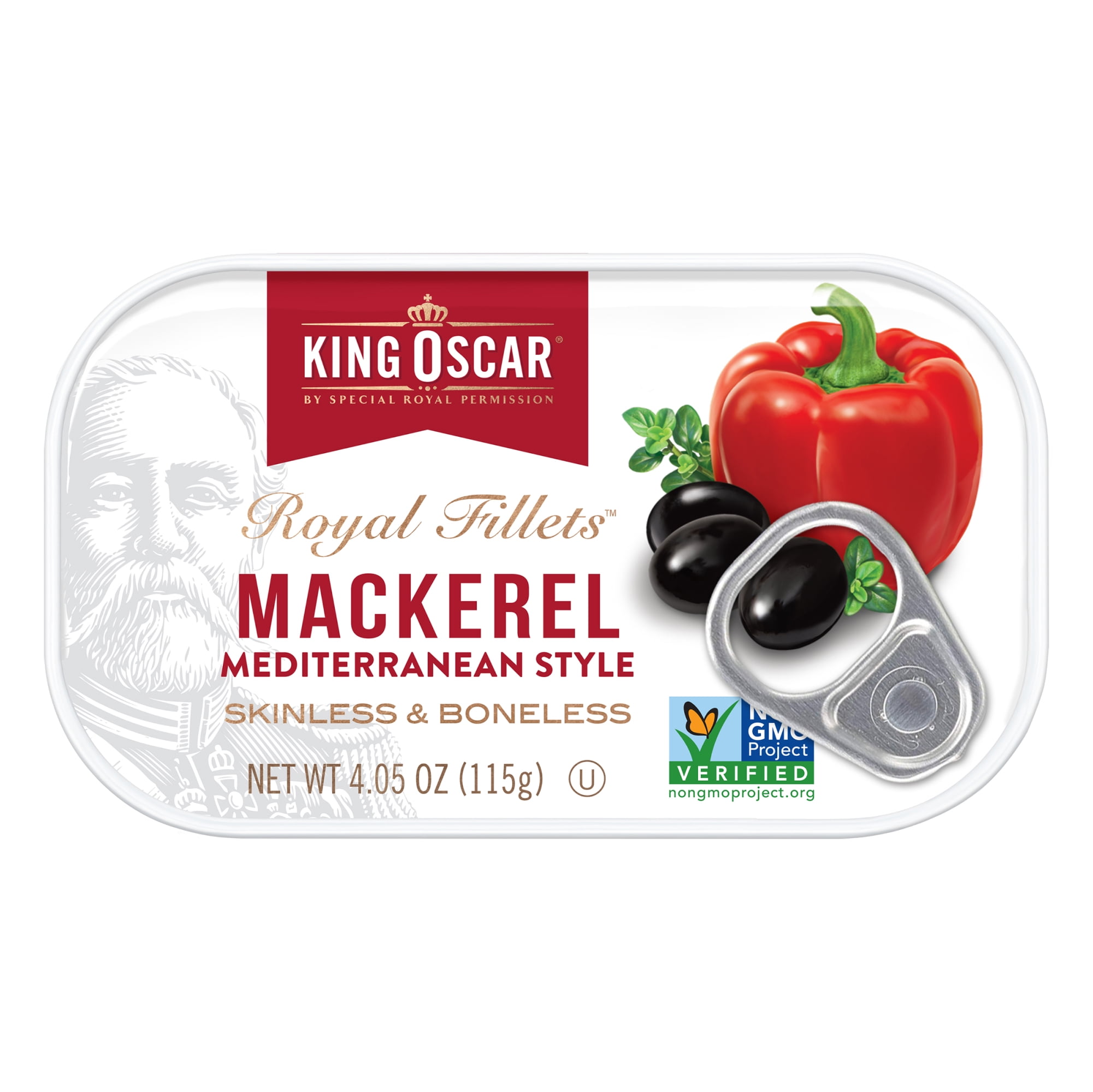 (4 pack) King Oscar Wild Caught Mackerel, Mediterranean Style 4.05 oz