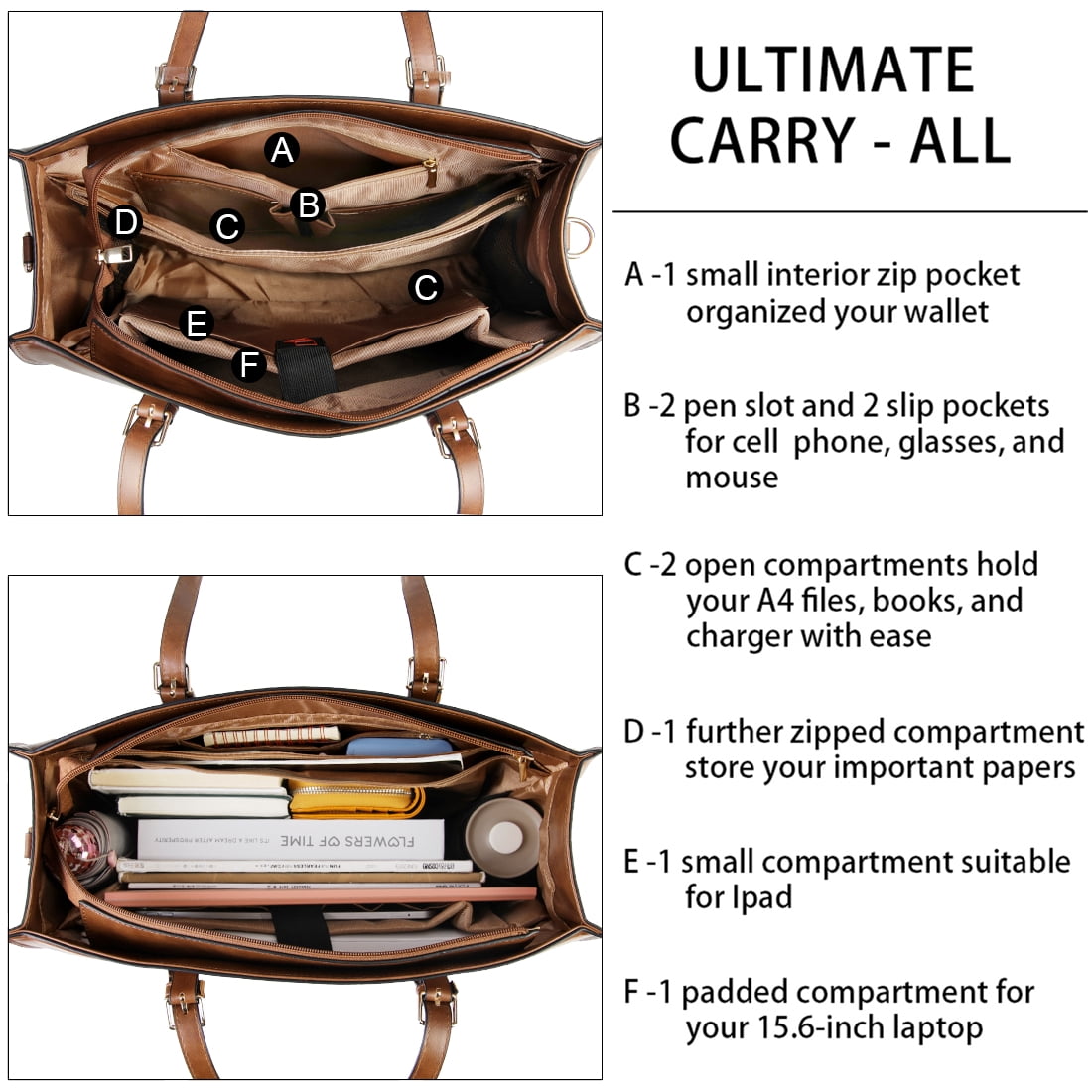 HangBag for Women 15.6 Inch Computer Tote Bag Waterproof Lightweight Leather Business Office Briefcase Large Capacity Handbag Shoulder Bag Professional Office Work Bag