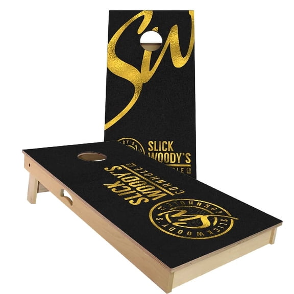 Skip's Garage | Black and Gold Cornhole Board Set | Includes Boards & Bags | Choose Your Size & Accessories