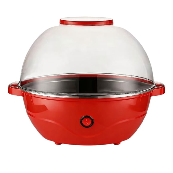 Automatic Stirring Ceramic Nonstick 12-cup Popcorn Maker, Hot Oil Popcorn Machine w/Measuring Cap & Built-in Reversible Serving Bowl, Great for Home Party, ETL Approved, Red