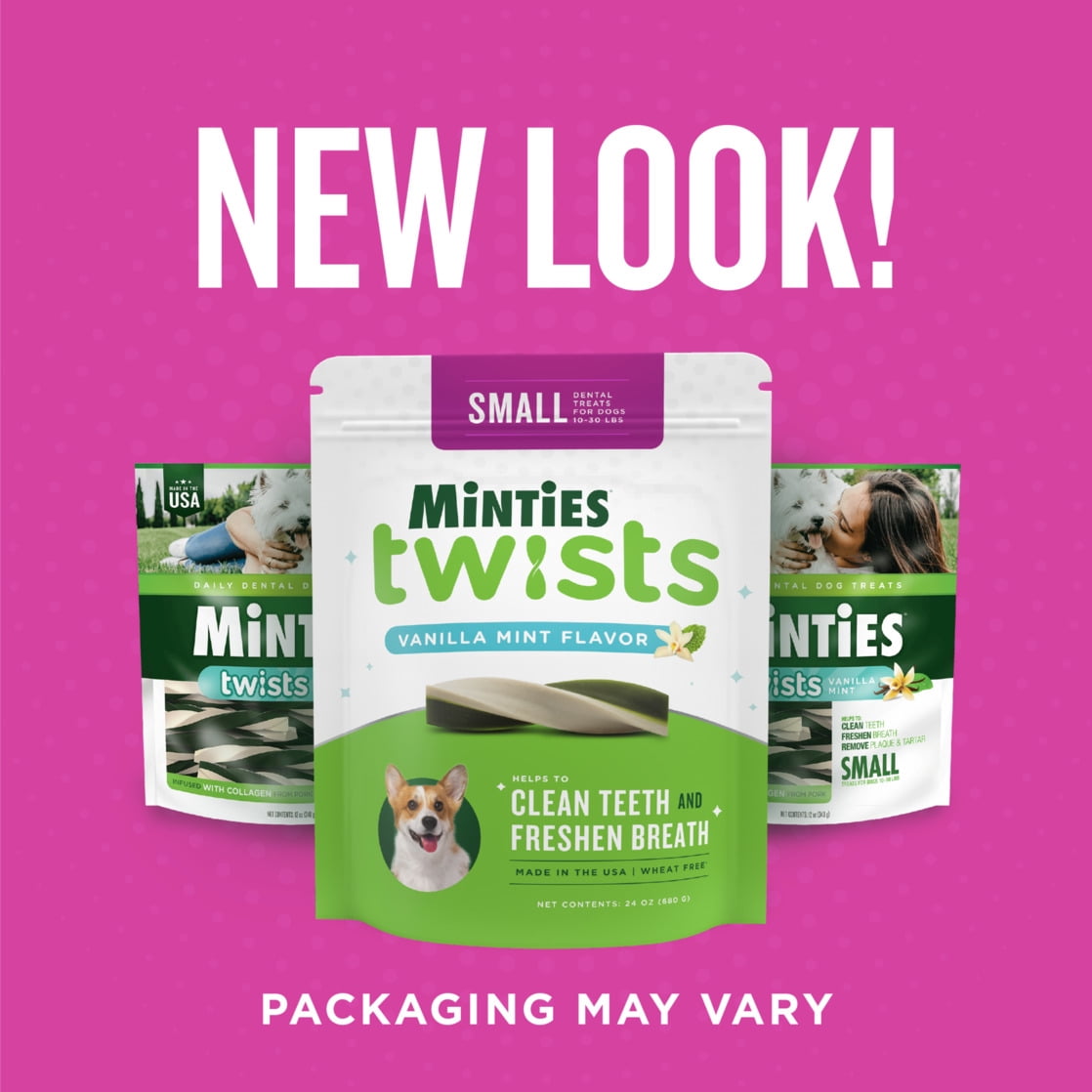 MINTIES Twists Dog Dental Bone Chews for Small Dogs 10-30 lbs, Vanilla and Mint Flavor, 12 oz