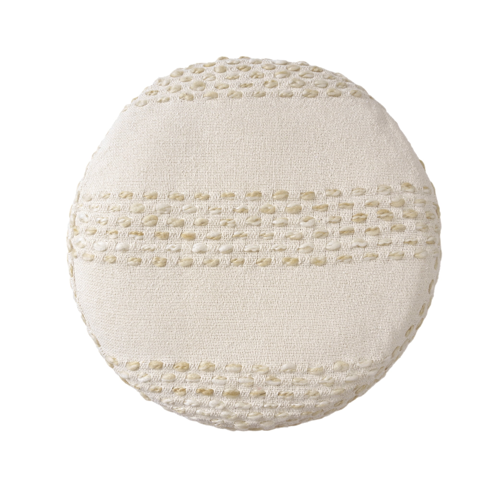 Ox Bay Amadeus Striped Farmhouse Cotton Ultra-Soft Indoor Ottoman Pouf, White/Beige, 18" x 18" x 14"