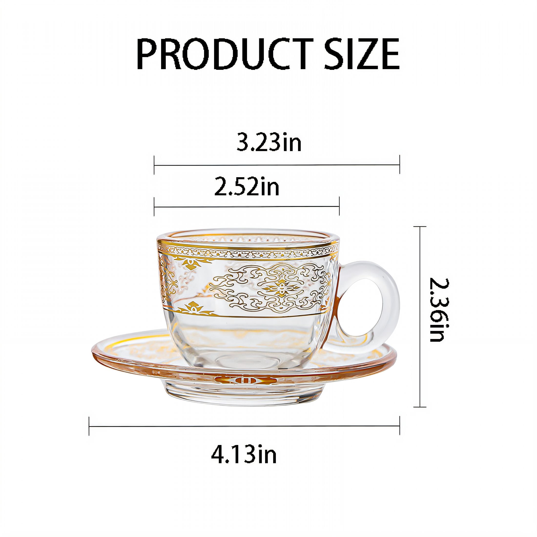 ACDANC Coffee Mug Set,3.38 Fl Oz Nordic Style Glass Tea Cups and Saucers,Gilded Accents Espresso Cup