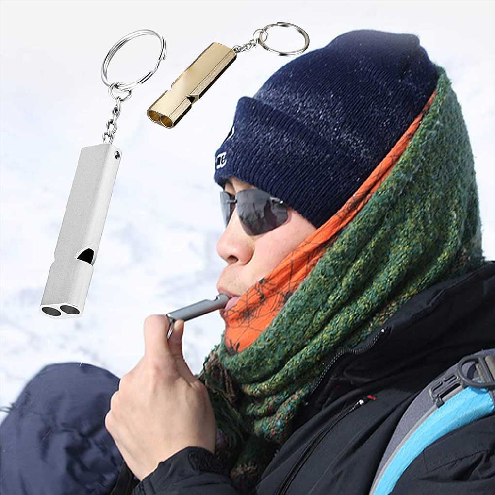 binboll Lot de 2 sifflets de survie à double tube en alliage d'aluminium pour les besoins en plein air pour arbitre de sport d'urgence Argenté