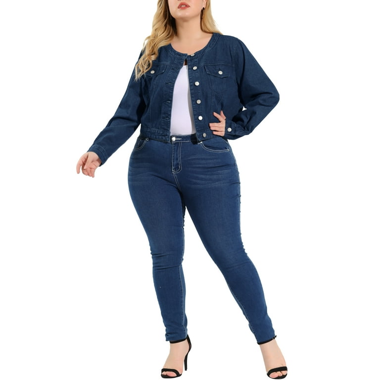 Crew neck denim jacket sale