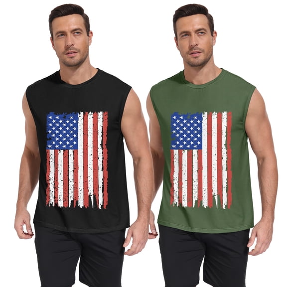 Iceglad Mens American Flag Tank Top 2 Pack Sleeveless Workout Muscle Shirts Loose Fit Summer Beach Gym Casual 4th of July Patriotic Tee