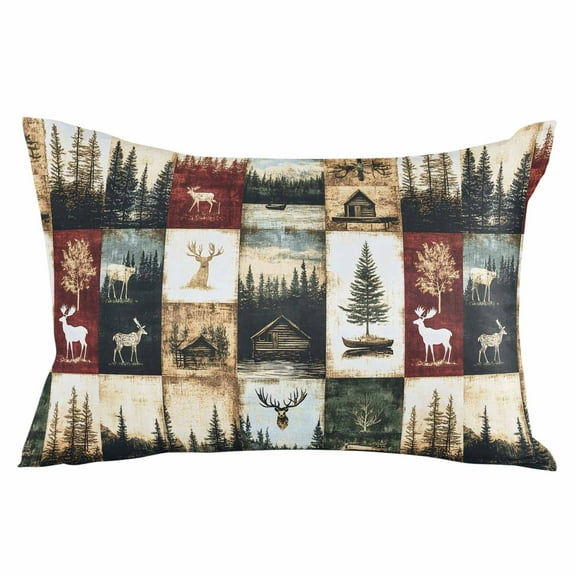 Forest Elk Throw Pillow Cover 20 x 36 Inch Decorative Pillow Cover Farmhouse Pine Tree Rustic Green Red Lumbar Pillowcase Seasonal Rectangle Cushion Case for Couch Sofa Bed Living Room