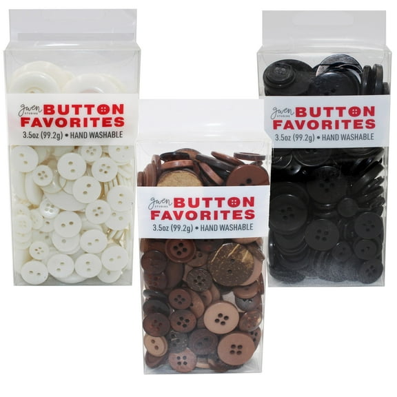 Gwen Studios Plastic Sewing Buttons Value Pack, 10.5 oz., Assorted Sizes, White, Brown, and Black