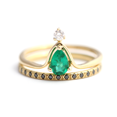 thumbnail image 2 of HeartsAndYou 1ct Natural Green Emerald & Diamond Ring 14k SOLID Yellow Gold Curved Bridal Set, 2 of 6
