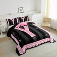 thumbnail image 3 of Manfei Initial Letter Y Comforter Sets Full Size,Cute Bowtie Comforters & Duvets,Pink Black Bedding Full Comforter Set For Girls,Breathable Bedroom Decoration Reversible,3-Piece, 3 of 8