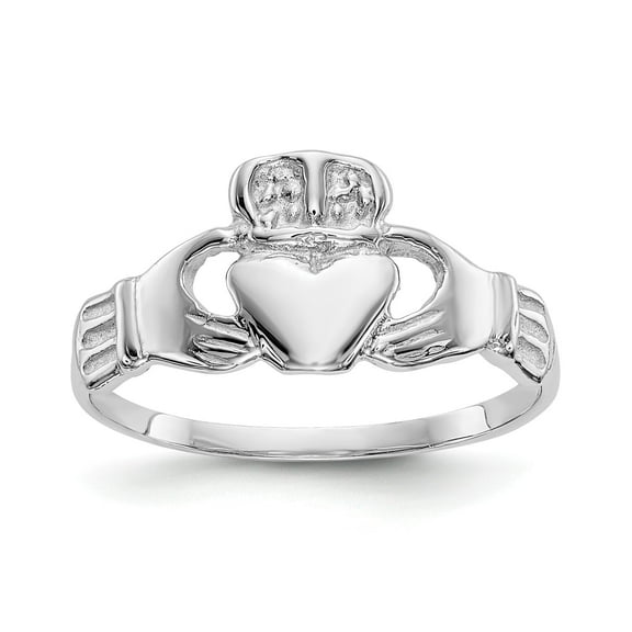 Genuine 10K White Gold Irish Claddagh Ring, Heart Crown Design, Gift Jewelry for Women & Men