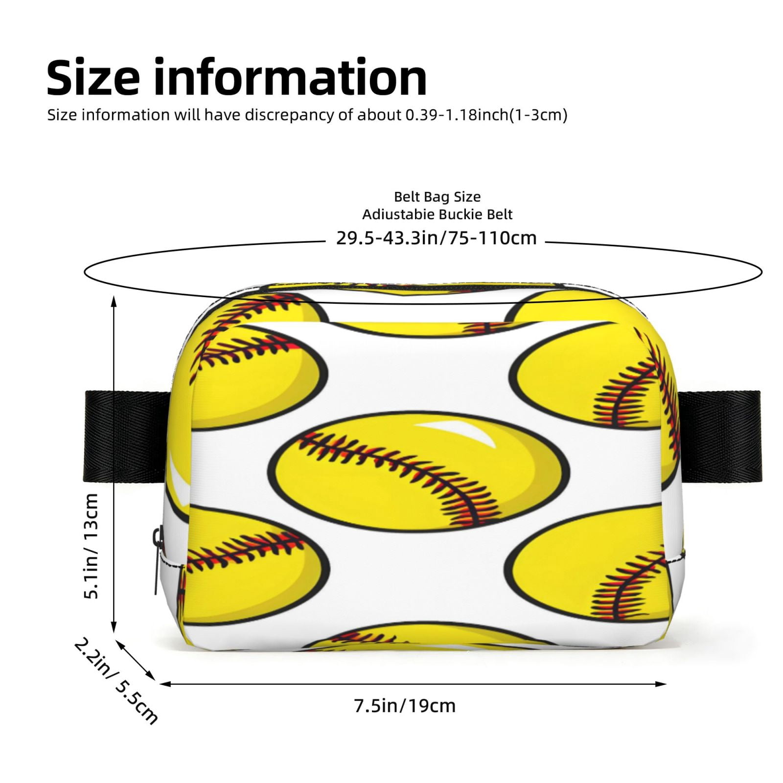 Unisex Square Waist Bag Stylish Backpack For Hiking Running Fitness Workouts Shopping And Travel Yellow Softballs With Red Stitching Clean White Background (4)