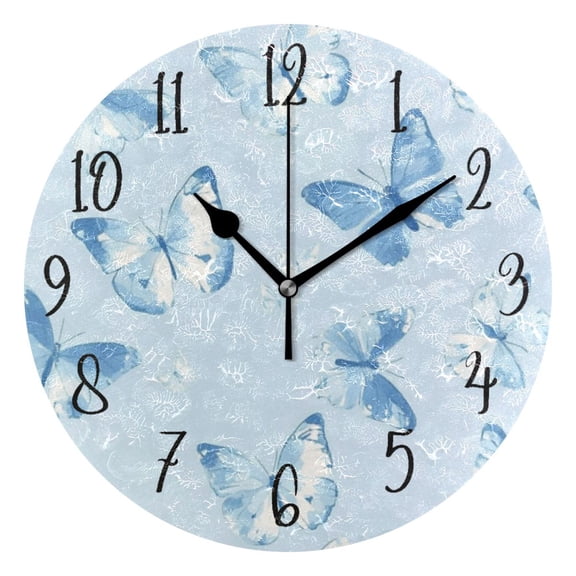 Round Clock Black Clock 9.84*9.84 Inch Round Art Clock Decorative Clock Creative Clock Dual-Purpose Clock Wall Clock Clock Fashion Decoration Pretty Blue Butterfly