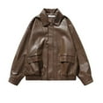 thumbnail image 2 of Uaswgudfs ​Women's Structured Collar Winter Bomber Jacket - Synthetic Faux Leather Ribbed Cuffs Full Zip Cold​, 2 of 6