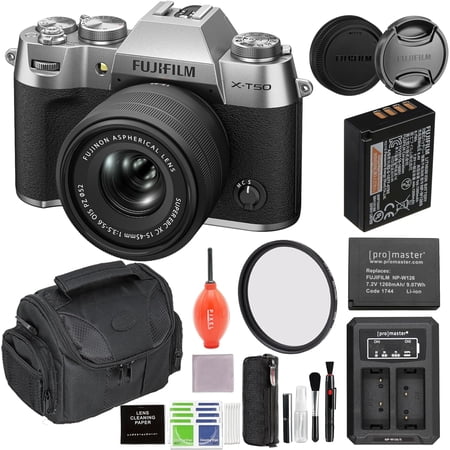 Fujifilm X-T50 Mirrorless Camera with 15-45mm Lens (Silver) Bundle with 52MM Protection Filter Extra Battery Charger and Advanced Accessories | Fuji xt50