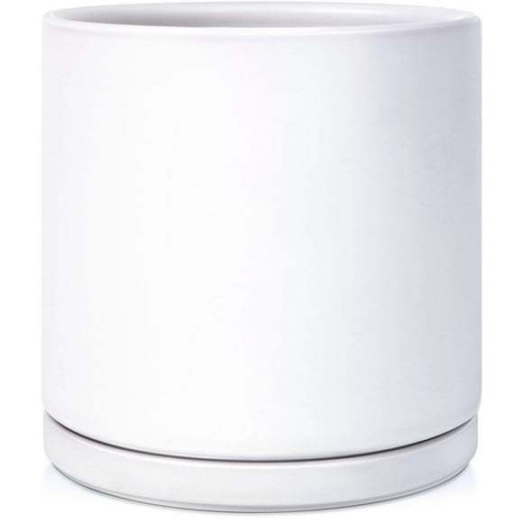 Maceta Kazeila Cilindro de Cerámica Blanca de 25 cm (10")
