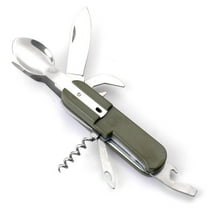Portable Camping Cutlery Set Stainless Steel Folding Knife Fork Spoon Combo with Bottle Opener & Screwdriver, Lightweight Multifunctional Travel Utensils for Outdoor Hiking Picnics and Daily