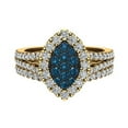thumbnail image 3 of Blue Diamond Wedding Ring Set for Women Cluster Diamond Marquise Halo Rings 14K Gold 0.95 CT TW, 3 of 4