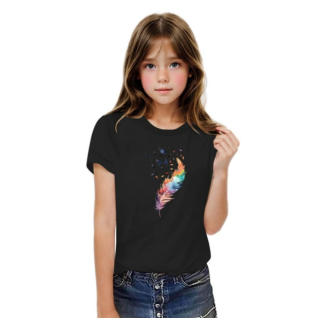 Rbaofujie T-Shirts Graphiques pour Fille Imprimé Floral Manches Courtes Col Rond T-Shirts Hauts