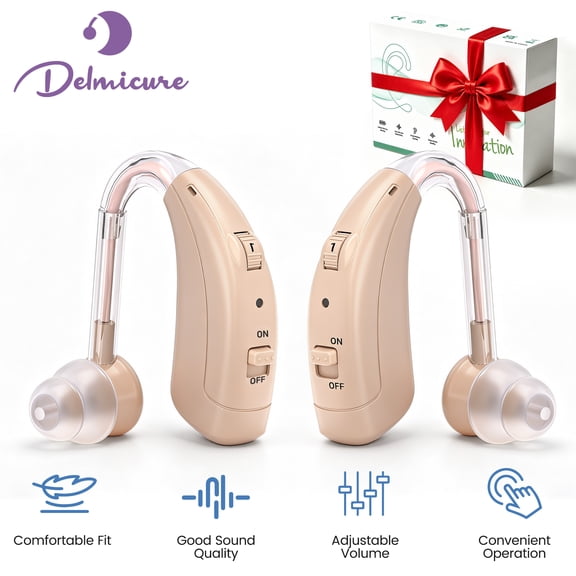 Delmicure Digital Hearing Aids for Seniors, Rechargeable, Noise Reduction, Pair, Beige, VHP-1721
