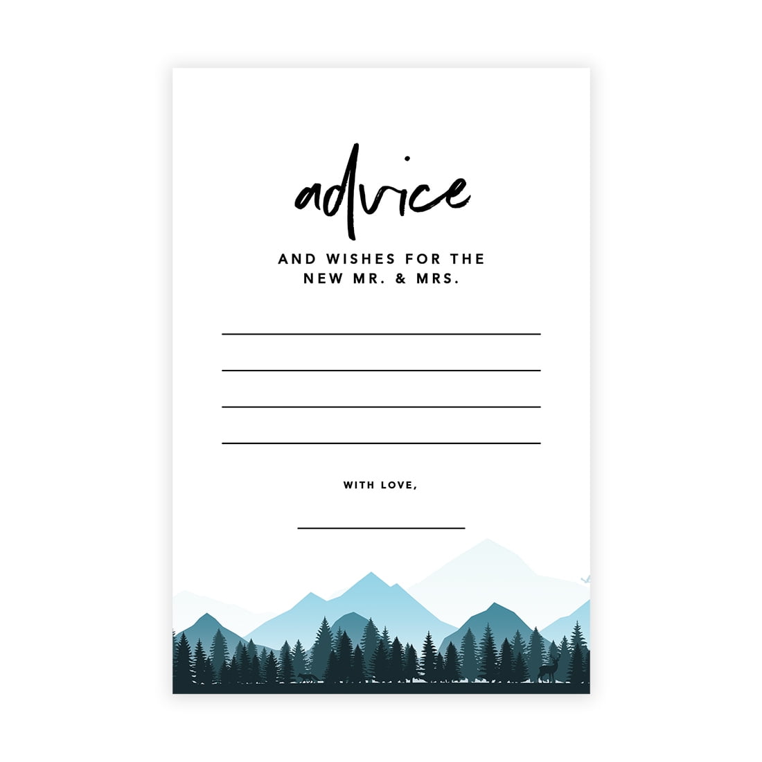 Andaz Press Mountain Forest Wedding Advice & Well Wishes Guest Book Cards for Bride and Groom, 56 Pack