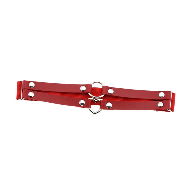 Ceinture Porte-Jarretelles Cadeaux Gothiques Chaînes de Cuisse pour Femmes 2 Rangées Forme Cœur Ronde PU Rouge