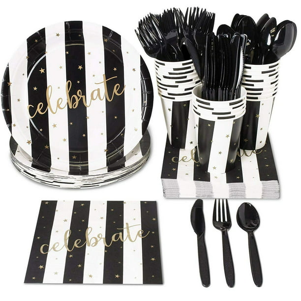 Servers 24 Black and White Party Supplies & Decorations With Paper ...