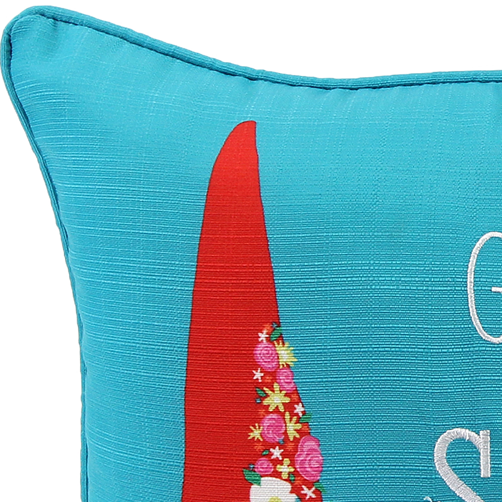 Jordan Manufacturing 20" x 14" Red, White and Turquoise Gnome Sweet Gnome Novelty Rectangular Reversible Lumbar Throw Pillow with Welt