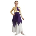 thumbnail image 6 of Yeahdor Girls Long Sleeves Metallic Chiffon Lyrical Dance Dress Church Praise Tunic Overlay Dress A Purple 10, 6 of 7