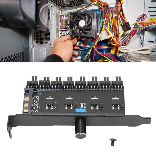 Leftwei PC Chassis Fan Hub CPU Cooling Hub, Fan Hub 12V 3pin 4pin 1 Knob 8 Channels Stable Precise Fan Speed Controller With Screw For Computer CPU Chassis