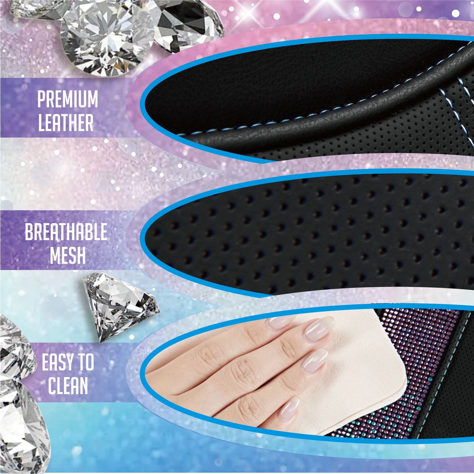 Auto Drive 2-Piece  Premium Blue Bling Crystal Rhinestone Car Seat Covers - Universal Fit, 25SC65