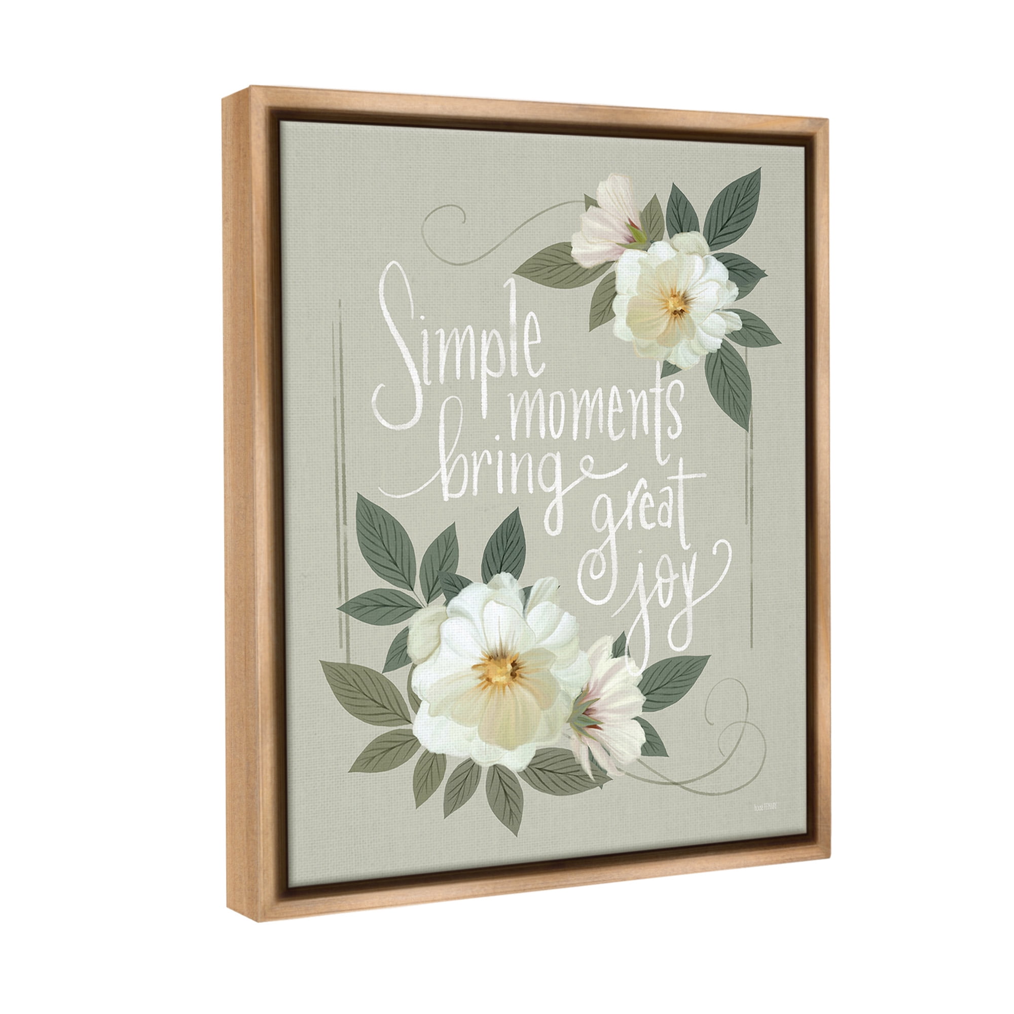 Stupell Industries Simple Moments & Blossoms Botanical & Floral Painting Brown Floater Framed Canvas Art Print Wall Art, 25 x 31