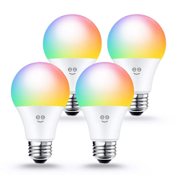 Geeni Prisma Plus 800 2700K-6500K Tunable and Dimmable A19, 60W Equivalent RGBW LED Smart WiFi Light Bulb, Works with Alexa and Google Home (4 Pack)