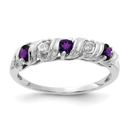 14k White Gold Ring Gemstone Womens Diamond 0.024 ct 0.24 2.75mm Amethyst AA