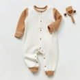 thumbnail image 2 of Summer Baby Boys Clothing Agkizg Baby Boys Bodysuits, Baby Boys Long Sleeves Rompers, Male and Female Babies Bodysuit Color Block Button Knitted Long Sleeved Round Neck Jumpsuit, 2 of 3