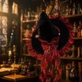 thumbnail image 5 of Handmade Witch Hat, Elevates Gothic Costume with Ruffled Bow, Wizard Accessory, Delicate Pearl Details and Soft Comfortable Fabric for Halloween Party, Gothic Photoshoot, and Carnival Dress-Up., 5 of 6