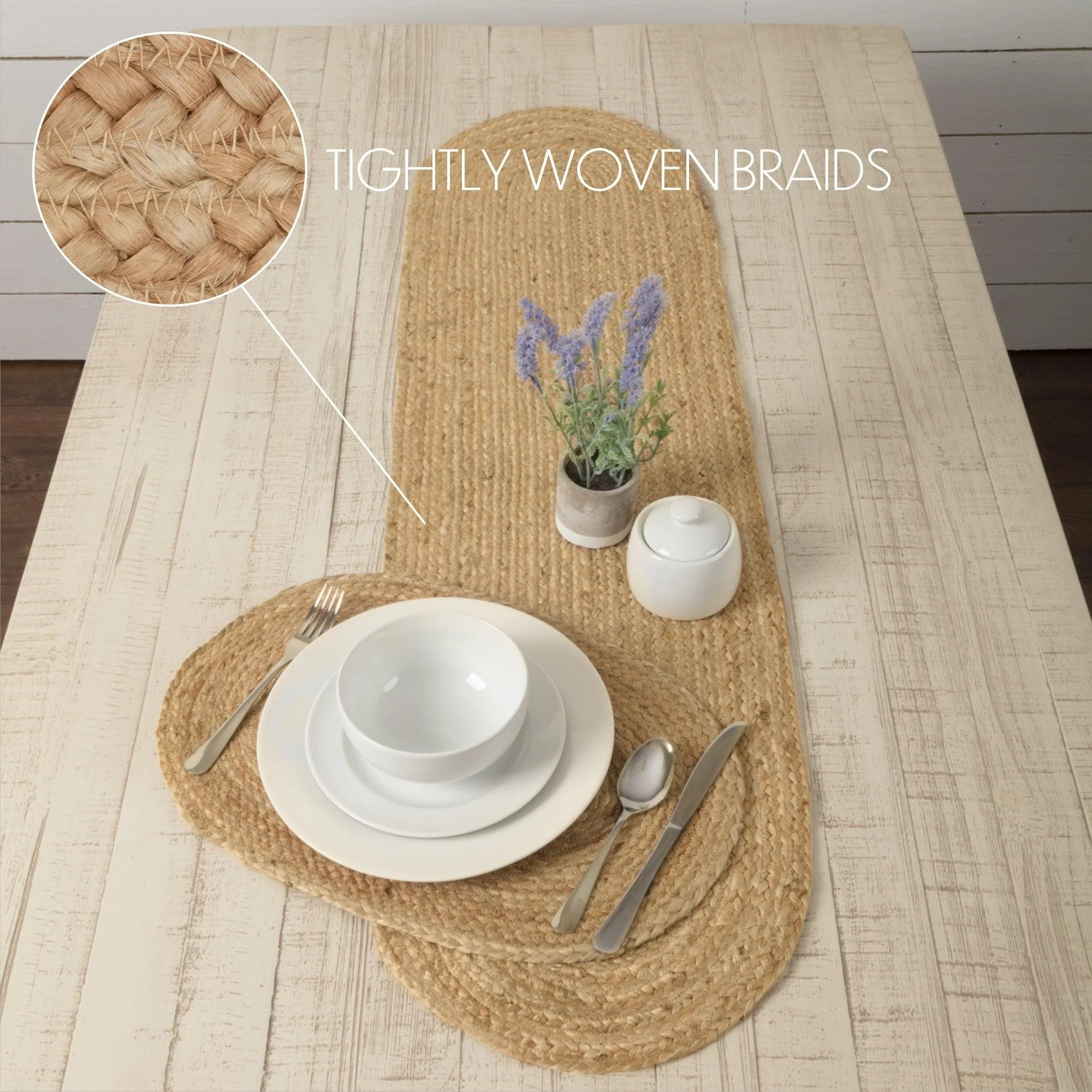 VHC Brands Coastal Farmhouse Jute Table Runner, Natural, 13x48