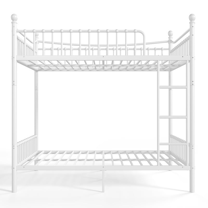 Full over Full Metal Bunk Bed with Curved Guardrail, Round Tube Bedpost Detachable Bed Frame for Kids, Teens & Adults