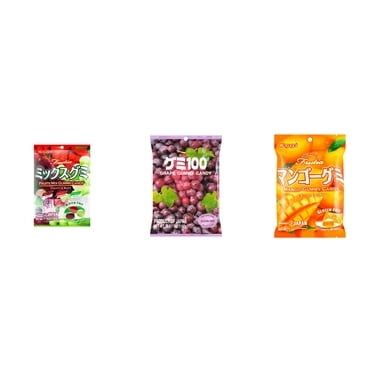 3 Pack Kasugai Gummy Candies, Made in Japan, Gluten Free, Mix 3 Flavor (Fruits Mix,Grape Frutia,Mango) Plus NineChef Brand Long Handle Coffee Spoon