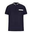 thumbnail image 3 of WAVSUF Men Lapel polo Shirt Soft Pique Polos for Mens Fashionable Button Stand-Up Collar T-Shirt Navy Size 2XL, 3 of 5