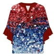 thumbnail image 5 of Womens Patriotic Blouses Red White and Blue Shirts Women Women Patriotic Shirt Red White and Blue T-Shirts for Women Ladies New Lace 3/4 Sleeve V-Neck Button Independence Day Printed Tops, 5 of 5