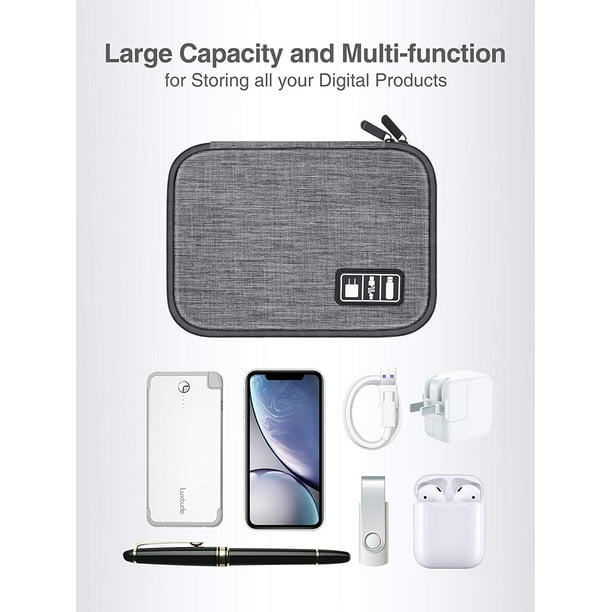 KSCD Organiseur électronique, sac de voyage compact, sac de voyage portable pour  rangement de câbles, rangement de cordons et accessoires électroniques  téléphone/USB/carte SD/chargeur (gris) 