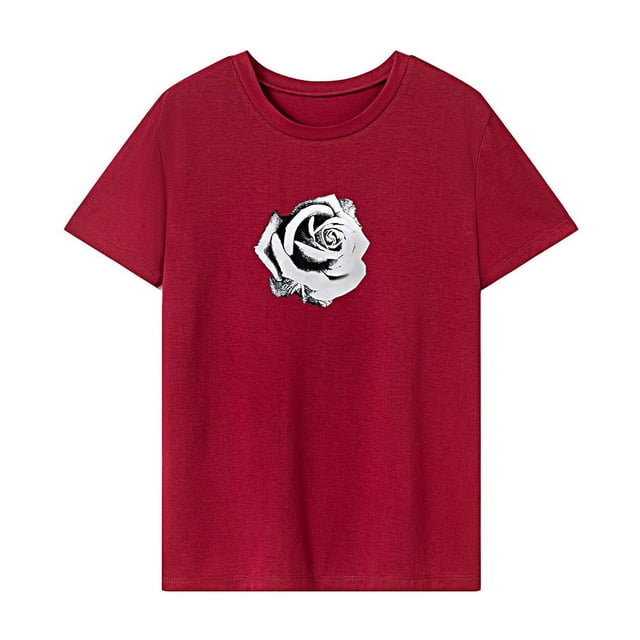 Camiseta básica de verano Yinane para mujer senderismo viajes Camping rojo