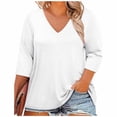thumbnail image 1 of BLVB Womens Plus Size T-Shirts V Neck 3/4 Sleeve Tops Spring Fall Shirts Casual Basic Loose Fit Tunic Tees Clothes, 1 of 6