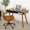 thumbnail image 2 of Mid Century Modern Computer Writing Desk - Small Home Office Vanity Table with Solid Wood Legs & Drawer, 2 of 5