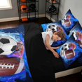 thumbnail image 4 of Manfei Cartoon Football King Bedding, Basketball Soccer Sport King Bed in a Bag, Darkblue Brightblue Brown, Black Reversible 7 Pieces, 4 of 6