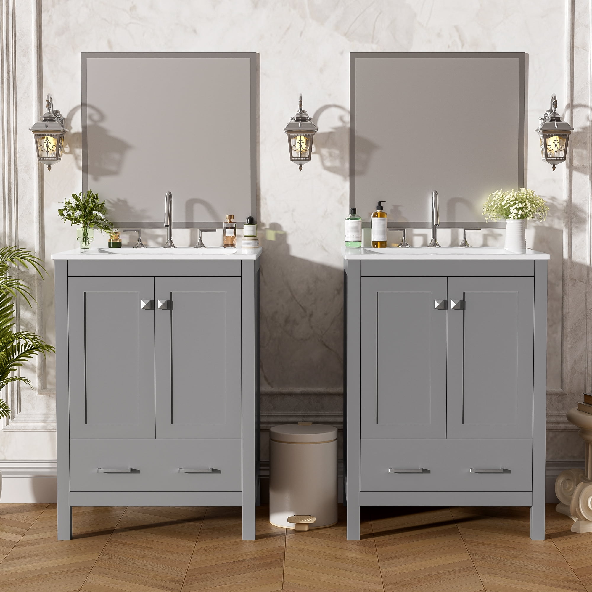 Euroco 48-Inch Bathroom Vanity with Integrated Undermount Sink, Storage Cabinet, Soft-Close Doors, Divided Drawer, and Double-Layer Door Shelf for Versatile Storage