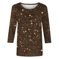 thumbnail image 5 of Feancey Flash Deals Womens Blouses Dressy Casual 3/4 Sleeve Sequin Print Tops Loose Fit Trendy Party Tunics Comfy Round Neck 2025 Spring Summer T-Shirts Coffee XXL, 5 of 5