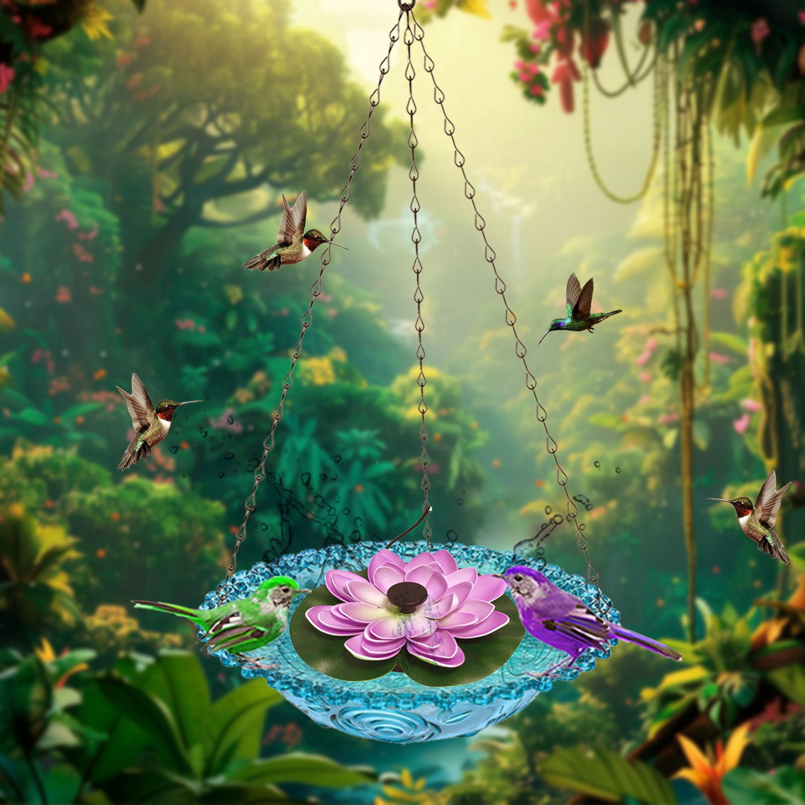 Hanging Solar Bird Bath Fountain, Solar Powered Cascading Outdoor Water Fountain, Bird Bath for Outdoors Garden Patio Backyard Lawn Decor