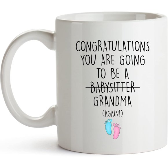 YouNique Designs Grandma Again Coffee Mug, 11 Ounces, Announcement Mug, You're Going to Be A Grandma Again, Pregnancy Announcement for Grandparents (Black Handle)